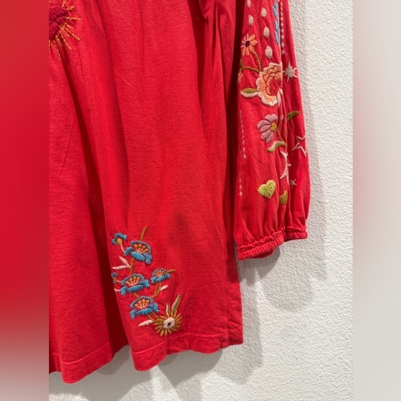 Johnny Was Embroidered Floral Heart Eyes Stars Pink Quarter Sleeves Boho Top XS - Picture 13 of 16